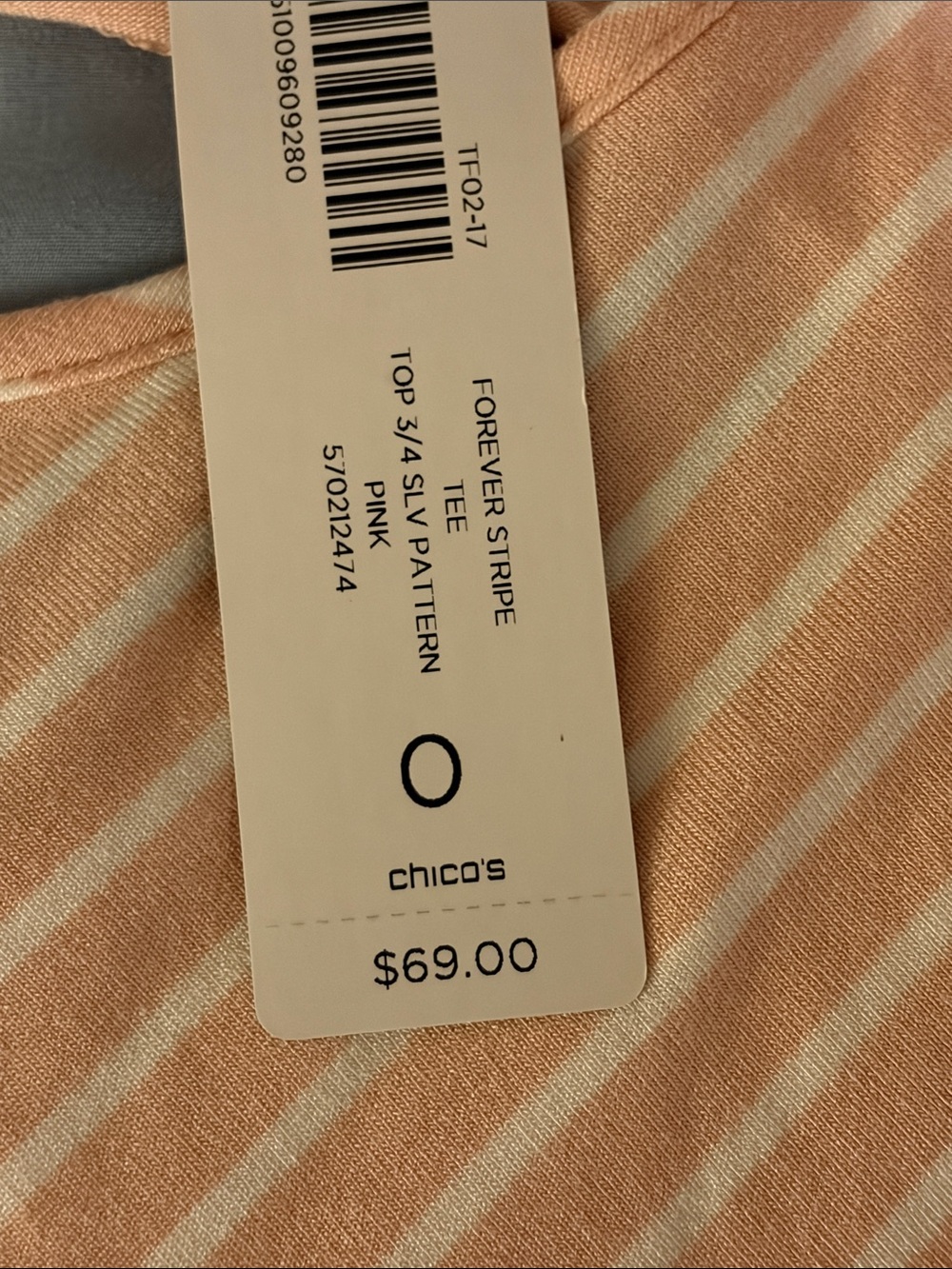 Chico’s Pink and White Striped Long Sleeve Scoop Neck top NWT size 0 / S - Picture 7 of 8